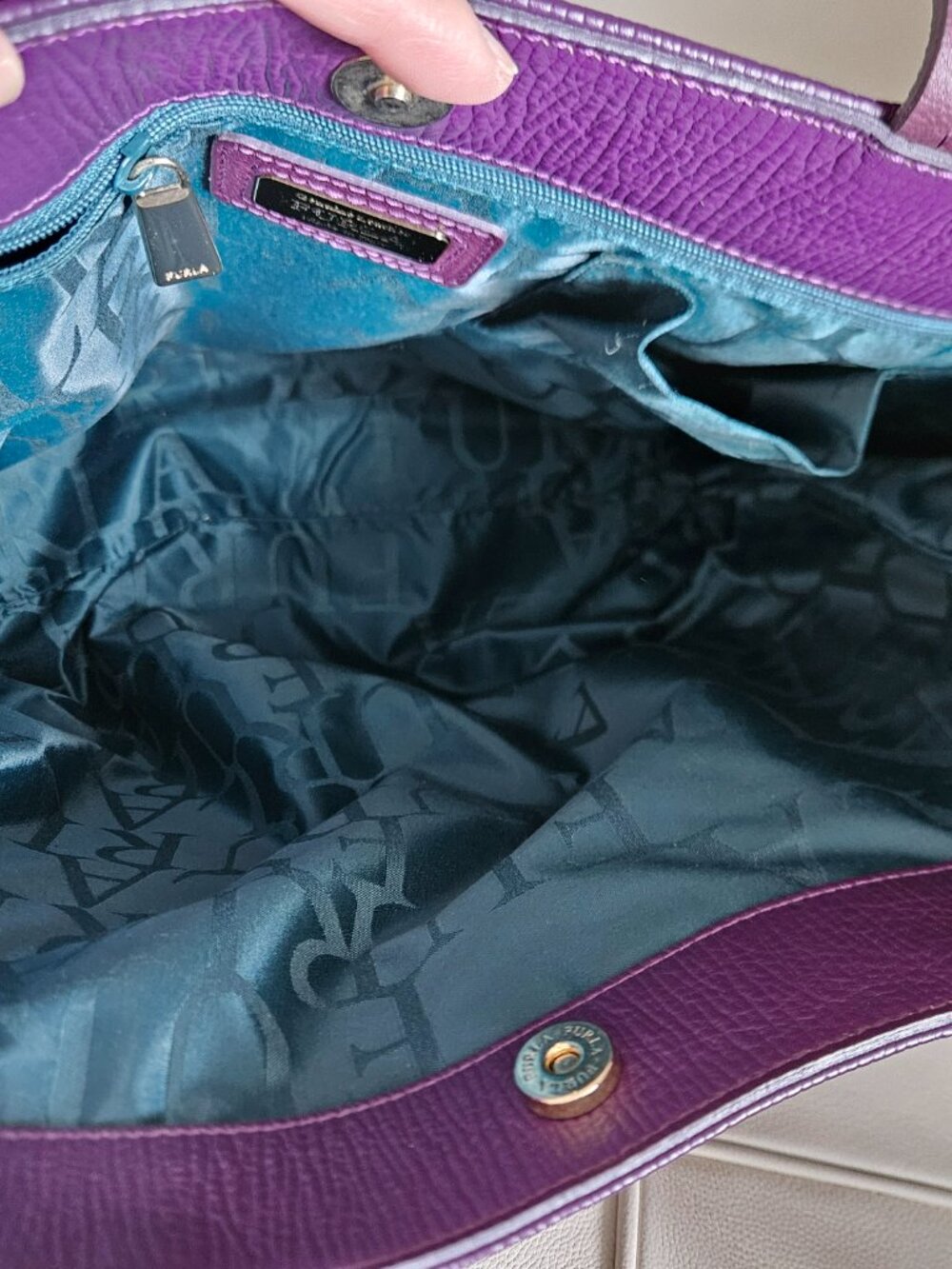 Furla Textured Leather Expandable Tote - Purple - Medium/Large - Picture 7 of 10